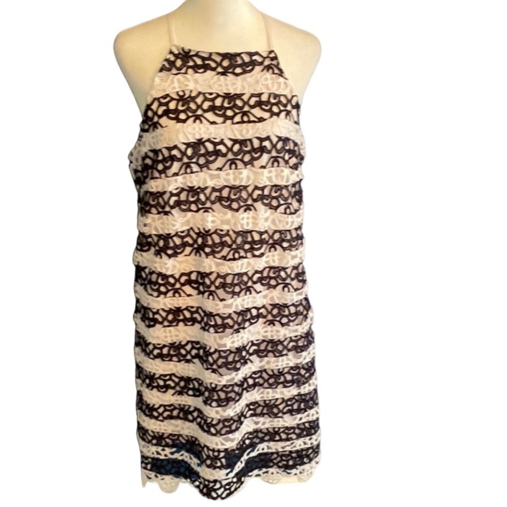Buttons Dark Navy (almost black) and White Halter Dress. Lined. Size M.